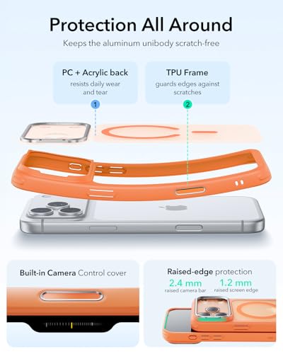 Image of ESR for iPhone 17 Pro Case with Stash Stand, Camera Control Cover Compatible with MagSafe, Military-Grade Drop Protection Magnetic Phone Case, Scratch-Resistant Back Cover, Frosted Orange