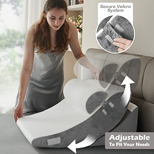 4pcs Orthopedic Bed Wedge Pillow Set Post Surgery Relaxing Back Adjustable Head Support Cushion Triangle Memory Foam Pillow for Acid Reflux Sleeping Reading Leg Elevation Snoring (White Grey, 4PCS) by Ganaver - Image 5