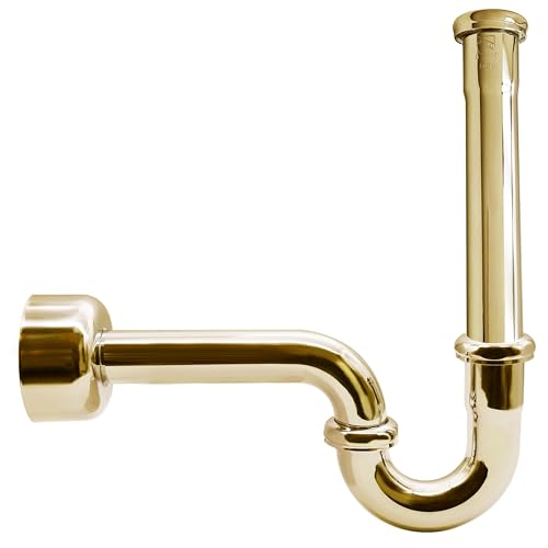 Westbrass CO401-12-01 1-1/4" Brass Bathroom Sink P-Trap with 12" Slip Joint Extension Tube, Polished Brass