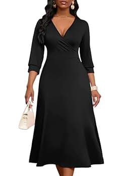 BERYDRESS Women's 3/4 Sleeve Wrap Dress - V-Neck Faux Wrap Black Dress For  Work \u0026 Parties Casual Work Dress BERYDRESS Women's 3/4 Sleeve Wrap Dress - V-Neck Faux Wrap  Black Dress For Work \u0026 Parties Womens Wrap Dress