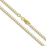 Dralox Gargantilla de plata de ley de 2 mm con circonita cúbica, cadena de tenis, regalo de joyería para mujeres y hombres de 14, 16, 18, 20, 22, 24 pulgadas (dorado), Plata esterlina, Sin gemas.