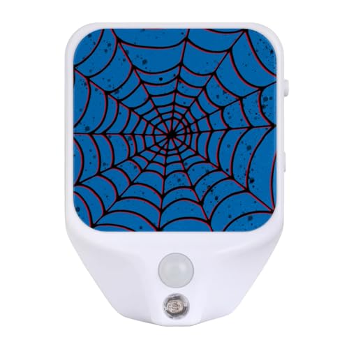 Image of Blue Spider Web Plug-in Led Night Light with Auto Dusk to Dawn Sensor for Room Decor, Adjustable Brightness Warm White Lights for Hallway,Bedroom, s Room, Kitchen, Stairway