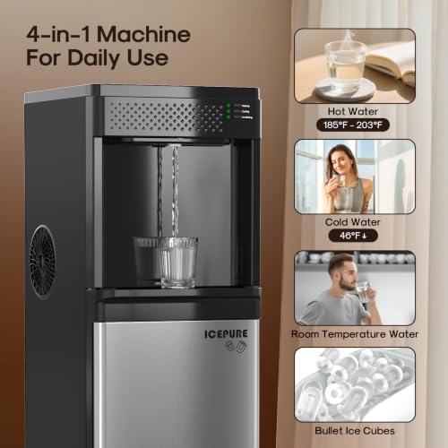 Image of ICEPURE 4-in-1 Bottom Loading Water Cooler Dispenser with Ice Maker | Fits 3 & 5 Gallon Bottles, Hot & Cold Water with Child Lock, 33 lbs Daily Output for Home and Office