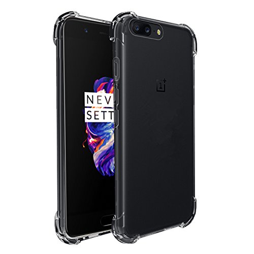 Eazewell Ultra-thin [Air Bag Cushion] Soft TPU Back Cover [Shock Absorption] Unbreak Shield Shockproof Skin Armor Crashproof Bumper Case + 2 PCS 9H Tempered Glass Film Protectors for OnePlus 5