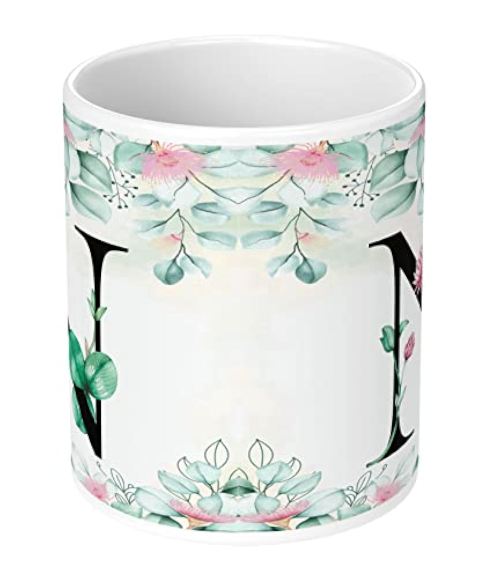Colorful Floral Alphabet Letter N Printed Coffee Mug