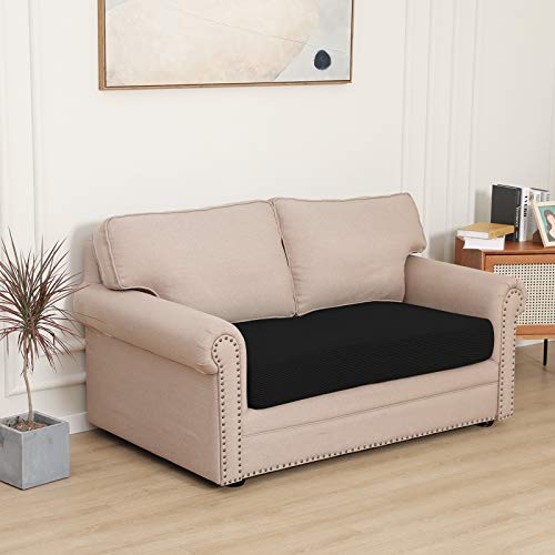 Image of Easy-Going Stretch 1 Piece Loveseat Couch Cushion Cover for Sofa | Sofa Cushion Furniture Protector Sofa Seat sofa slipcover Washable sofa cover soft with Elastic Bottom Black