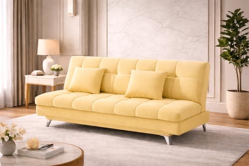 Image of Krancy 3-Seater Sofa Cum Bed for Living Room, Office & Home | Premium Fabric Sleeper Sofa Set with 1 Year Warranty | Comfortable Sofa for Guests, Lounge & Small Spaces (Light Yellow)