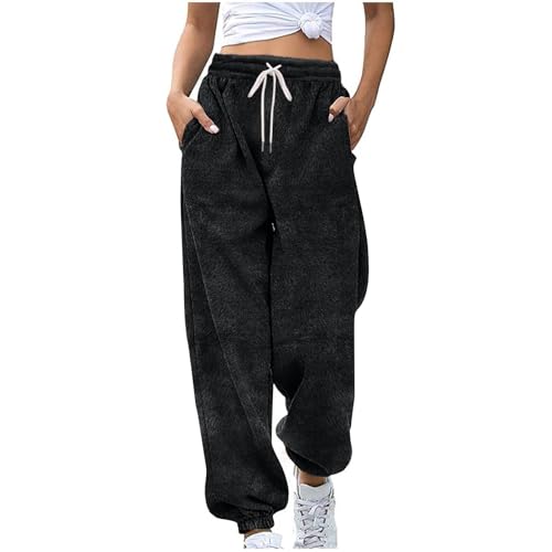 Women Fuzzy Wide Leg Pants Winter Warm Lounge Trousers Comfy