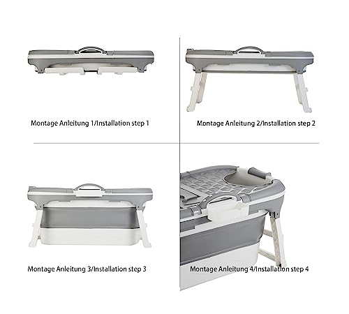 Folding Bathtub for Adults, Outdoor Ice and Soaking Bath, The Most Comfortable Choice for Family Bath, 118 x 62 x 55 cm, Gray. (118 Grey)