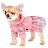 Winter Dog Dress, Cute Warm Fleece Dog Hooded Sweater, for Small Dogs Girl, Pink Plaid Puppy Dresses Clothes for Chihuahua Yorkie,Cat Apparel (Pink, X-Small)