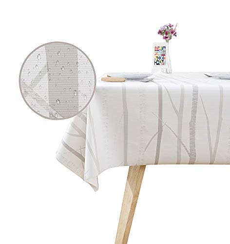 Lavin Vinyl Tablecloth PVC Oilcloth Table Cloth Waterproof Plastic Tablecloth Wipe Clean Oil Proof Table Cover Rectangular Heavy Duty Heat Stain Resistant Kitchen Dining White(54x78 Inch)