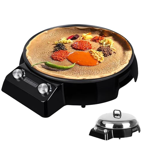 Image of Non-stick Electric Griddle for Injera, 40cm Crepe Maker with Digital Temperature Control, 1700W Pancake Machine for Chapati, Roti, Pancake