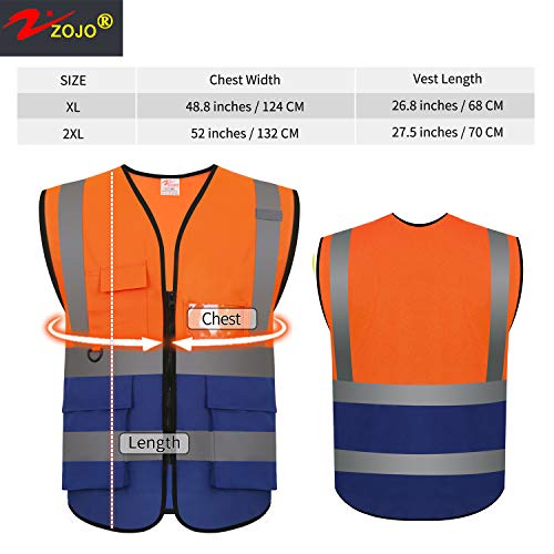 Zojo High Visibility Safety Vests With Pockets, Pack Of 10,Wholesale Reflective Vest For Outdoor Works, Cycling, Jogging, Walking,Sports - Fits For Men And Women(2Xl-Mix Orange & Blue) #TOP1