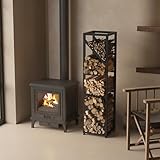 Wakeyard 47 Inch Tall Indoor Firewood Rack Outdoor, 5-Tier Functional Fireplace Log Holder, Heavy Duty Metal Firewood Storage Rack, Decorative Log Organizer, Anti-Rust Coating, Adjustable Pads