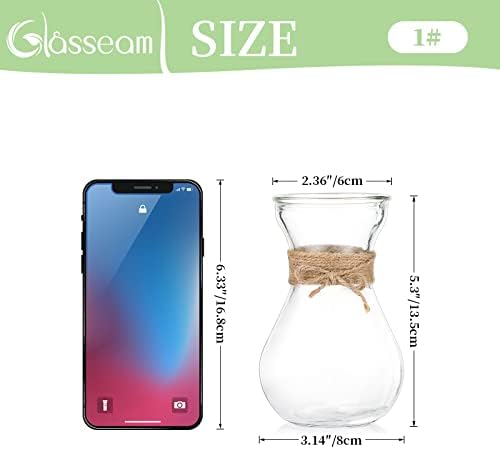 Glass Vases for Flowers with Twine Rope 3 Pcs/Set Floral Arrangements, Flower Vases Glass, Crystal Bud Vases Creative for Wedding, Home, Kitchen, Garden Balcony Decoration (1# 3pcs)