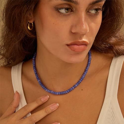 chorfla Beaded Gemstone Necklaces for Women, Bohemian Colored Choker Natural Stone Bead Decoration Summer Beach Handmade Jewelry Necklace (Sapphire) — view 4