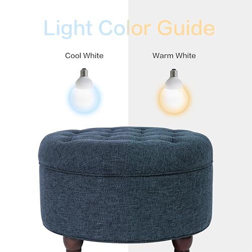 Image of Homepop Home Decor | Large Button Tufted Woven Round Storage Ottoman for Living Room & Bedroom (Navy Woven) 25 inch D x 25 inch W x 15 inch H