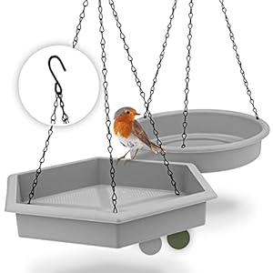 WILDLIFE FRIEND Set van 2 vogelvoederdispensers om op te hangen (32 x 28 x 5 cm, diameter 25 cm), XL voederstation voor grote vogels in de tuin, balkon, vorstbestendig, hangend voor wilde vogels in de tuin, grijs