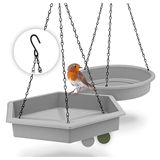 WILDLIFE FRIEND I set med 2 hängande fågelbad (32 x 28 x 5 cm, diameter 25 cm) I XL fågelbad stor trädgård balkong fågelmatare med fågelbad hängande för vilda fåglar i trädgården
