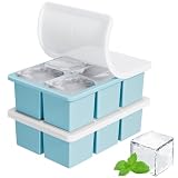 Large Ice Cube Tray for Whiskey: FDDBI Silicone Ice Cube Trays with Lid - 2Pack Big Square Old Fashioned Ice Cube Maker for Cocktail - 2inch Huge Cubed Ice Trays for Whisky