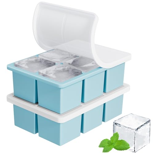 Image of Large Ice Cube Tray for Whiskey: FDDBI Silicone Ice Cube Trays with Lid - 2Pack Big Square Old Fashioned Ice Cube Maker for Cocktail - 2inch Huge Cubed Ice Trays for Whisky