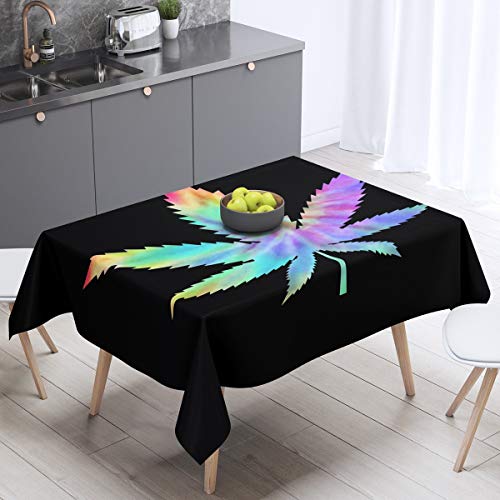 Cannabis Leaves Tablecloths 55"X55",Watercolor Marijuana Leaves Table Cover,Tropical Jungle Table Clothes For Youth Lady Boys Man,Boho Ethnic Gypsy Bedroom Weed Decor Black #TOP17