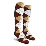 Golf Knickers Colorful Knee High Argyle Cotton Socks For Men Women And Youth - Brown/Khaki/White - Mens