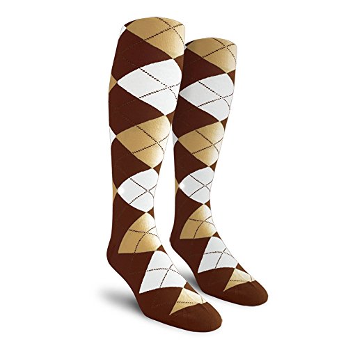 Golf Knickers Colorful Knee High Argyle Cotton Socks For Men Women And Youth - Brown/Khaki/White - Mens