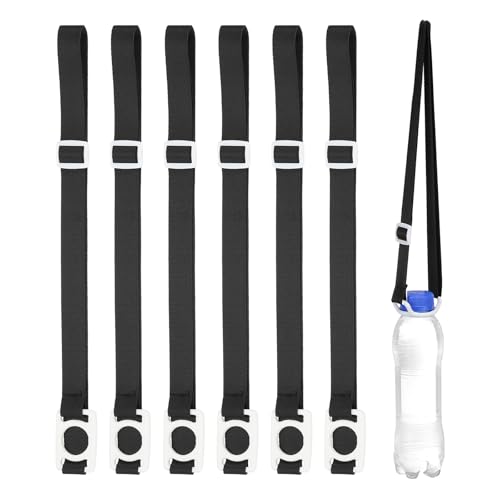 PATIKIL 2.5CM Water Bottle Lanyard, 6 Pcs Adjustable Holder Shoulder Strap with White Ring Buckle Carrier Clips for Hiking Walking Outdoor, Black