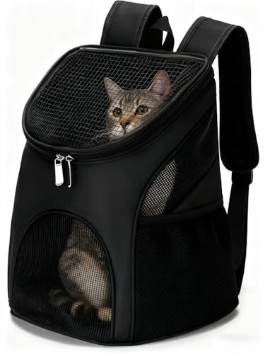 Cat Backpack Carrier Foldable Pet Backpack for Medium Cats Small Dogs Travel Front Bag with Breathable Mesh Window Hands-Free Cat Puppy Rucksack Carrier Bag for Outdoor Travel Hiking Fit Up 16lbs