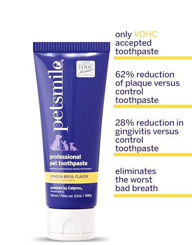 Image of Petsmile Professional Pet Toothpaste, London Broil 2.5 Oz, Cats + Dogs | VOHC Accepted, Calprox Powered. Fights plaque + tartar. Remineralizes & whitens teeth. No-Brush Required. 4-month supply.