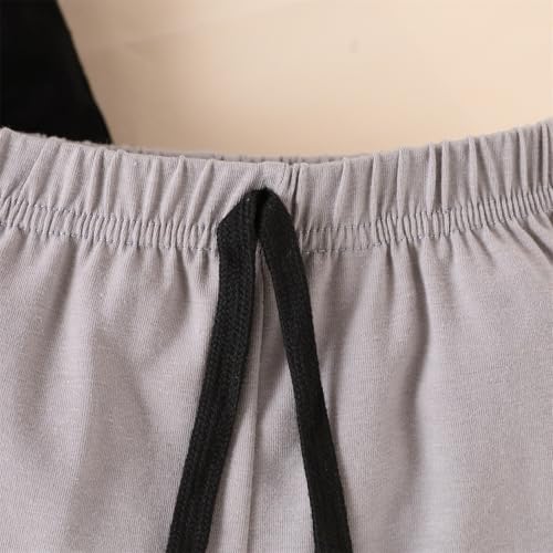 Image of Ayzozuy Boy Clothes Colorblock Top + Drawstring Waist Shorts 2 Pieces Kid Summer Outfits Set