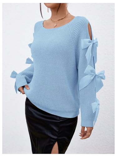 Image of Floerns Women's Cute Fall Clothes Bow Knot Cut Out Long Sleeve Ribbed Knit Pullover Sweaters Tops
