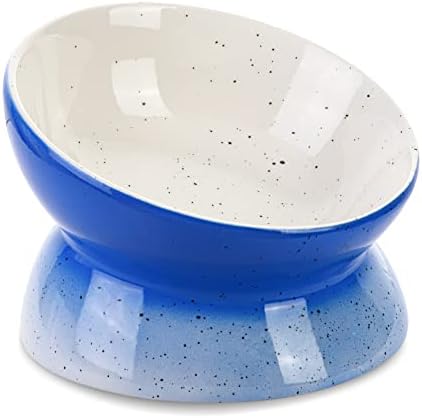 Elevated Cat Bowls Whisker Fatigue,Tilted Raised Cat Food Bowls,Ceramic Cat Bowl Whisker Friendly for Flat Faced Cats and Small Dogs,Anti-Vomiting and Reduce Neck Burden,Dishwasher and Microwave Safe