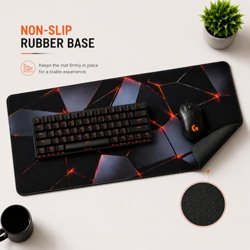 Image of Extended Gaming Keyboard Mat, Orange 3D Design, Non-Slip Rubber Base, Waterproof, Anti-Fray Stitched Edges, 30 x 80 cm, for Office, Gaming & Study