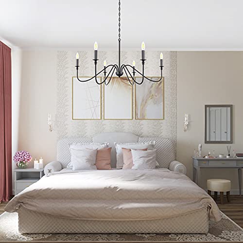 Congratsu 6 Light Farmhouse Chandelier Matt Black Classic Candle Ceiling Hanging Light Fixture Rustic Pendant Lighting For Dining Room, Living Room, Kitchen Island, Bedroom, Foyer, 35" D #TOP2