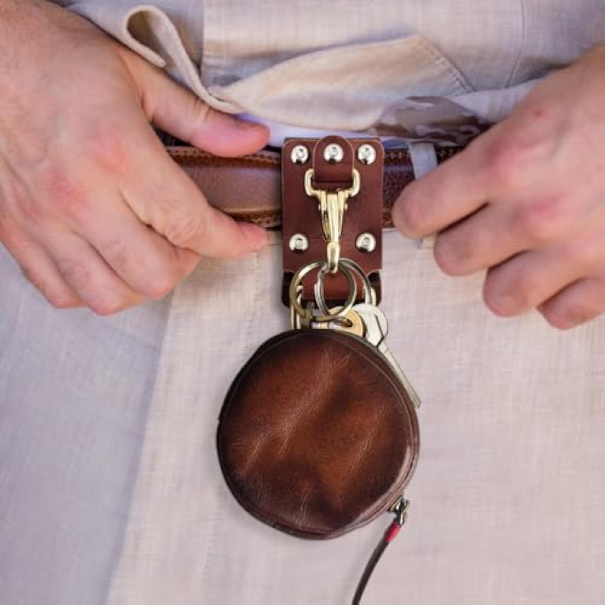 Leather Mini Vintage Purse Key Bag, Brown