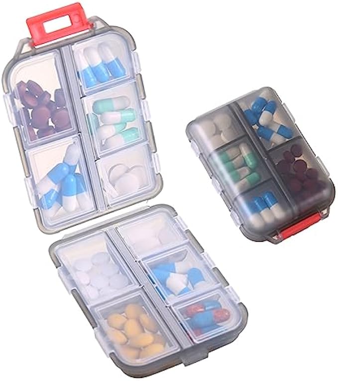 Zuihug 1Pack Travel Pill Organizer - 10 Compartments Pill Case, Compact and Portable Pill Box, Perfect for On-The-Go Storage, Pill Holder for Purse Gray