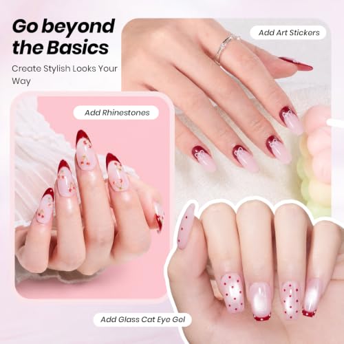 Image of Beetles Burgundy Gel Polish Set, Rosy French 15ml Easy French Tips Kit | Burgundy Jelly Nude Pink Fall Colors Polish with French Nail Stickers Soak Off Uv Gel Manicure Nail Art Design