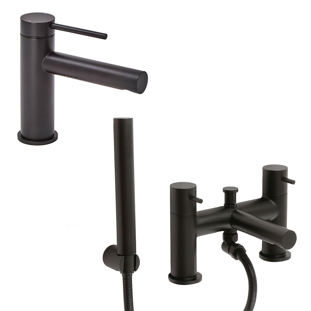 Milano Black Otto Mono Bathroom Basin Mixer Tap Bath Tap Hand Shower