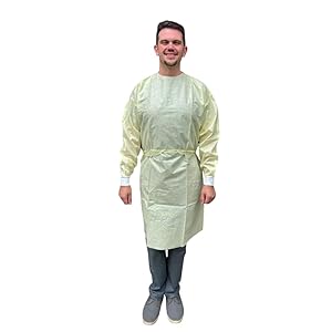 Disposable Isolation Gowns – PPE Gowns Disposable – Knee-Length, Non-Woven, Fluid-Resistant Gowns, Latex Free (10, XL)