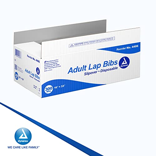 Dynarex Adult Lap Bibs - Slipover Disposable Bibs for Adults - 1-Ply Tissue, Waterproof Poly Backing - No DEHP or Rubber Latex - 16\" x 33\", 300-Count