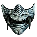 asky Japanese Hannya Mask Demon Oni Samurai NOH Kabuki Prajna Devil Half Face Mask Cosplay (Grey), Gray