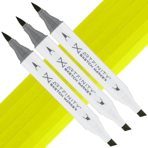 Artfinity Sketch Markers - Set of 3 - Lime Peel YG3-4, Vibrant, Professional, Dye-Based Alcohol Markers for Artists, Drawing, Travel, & More