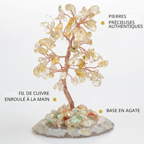 Halukakah Arbre de Cristal Chanceux Feng Shui Citrine Authentique Pierre Précieuse Arbre de Vie Fait à la Main Branches de Fil de Cuivre Agate Base Bol Chantant Béni 10cm Haut – vue 2