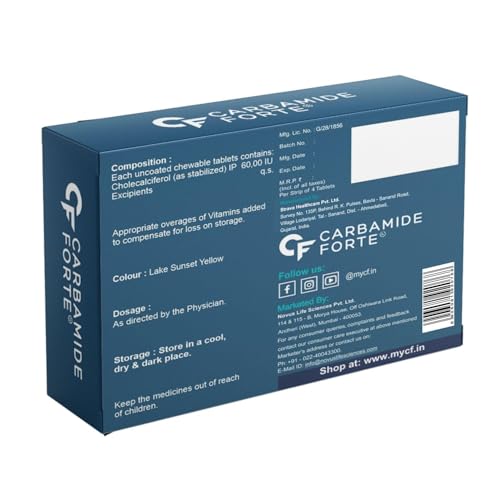Image of Carbamide Forte Vitamin D3 60000IU Tablets | Vitamin D3 60k Supplement | Vitamin D Supplements | Cholecalciferol 60000 iu Supplement for men & women | Orange Flavour - 40 Tablets