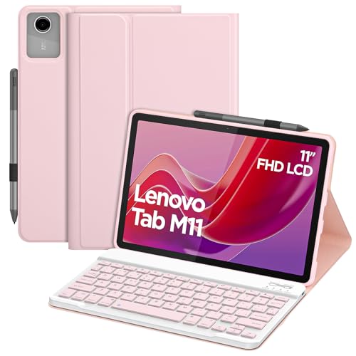 Bettdow Funda con Teclado para Lenovo Tab M11 2024 TB330FU/TB330XU, Desmontable Español Ñ Teclado con Funda Protectora para Lenovo Tablet M11 2024 11 Pulgadas, Rosa