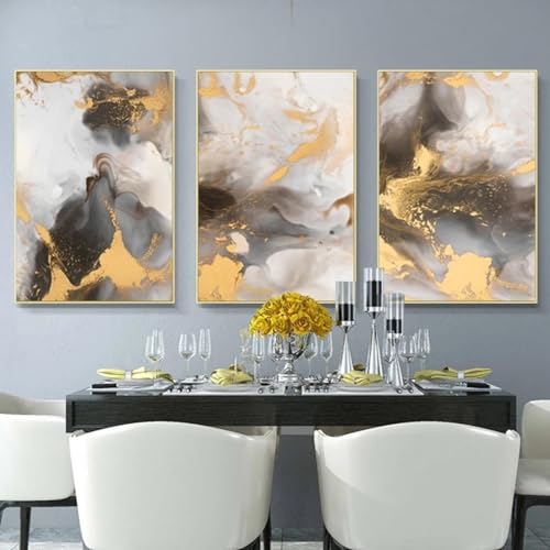 Impression sur toile aquarelle abstraite dorée moderne décoration murale triptyque