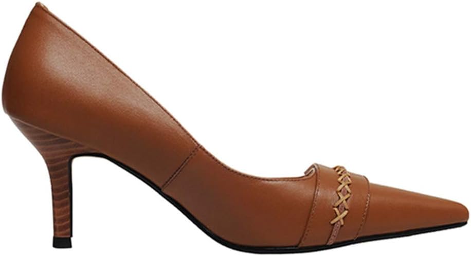 TinaCus Women's Genuine Leather Pointed Toe Handmade Knitting Design Stiletto Mid Heels Retro Pumps Shoes