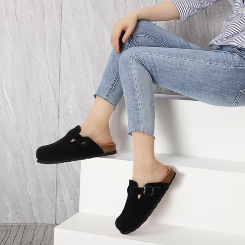 Image of KIDMI Unisex Vegan Suede Clogs Leather Mules Womens Mens Cork Footbed Potato Shoes with Arch Support